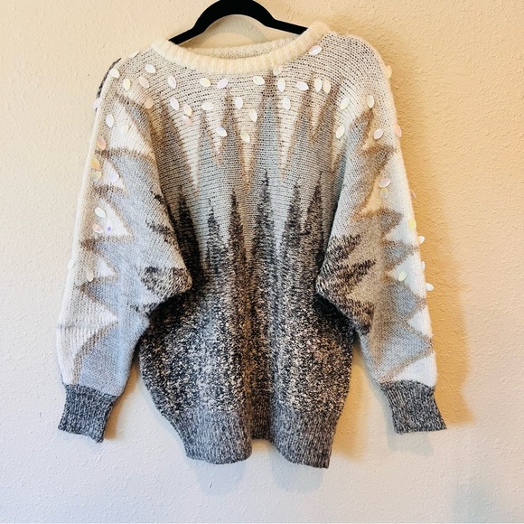 Vintage Sweaters - Vintage TJW Chunky Knit Embellished Glitter Knit Wool Blend Sweater Small